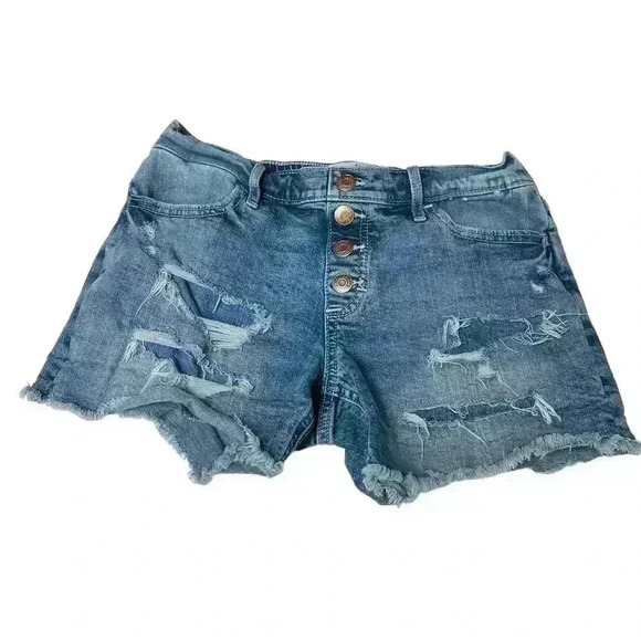 Abercrombie Kids Mid-Rise Midi Shorts Distressed Raw Hem Elastic Waist - Picture 1 of 9